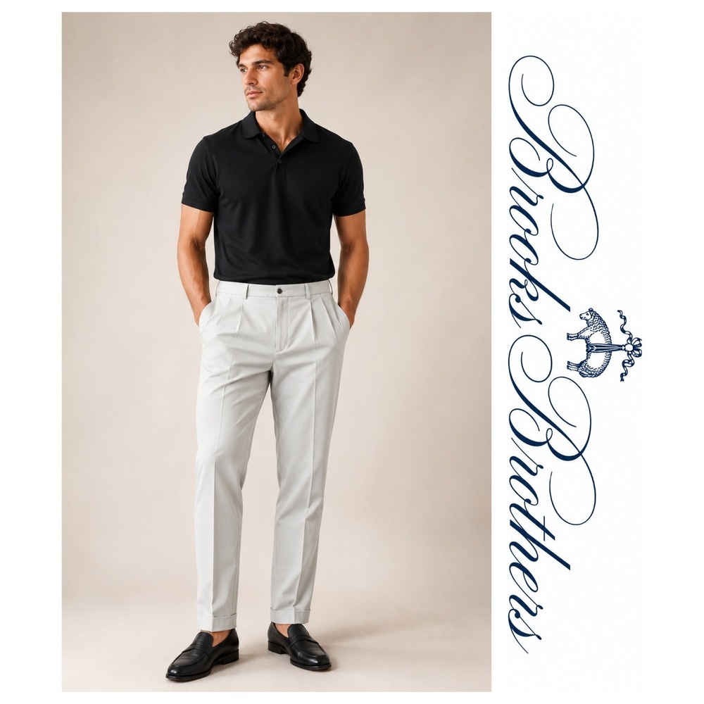 Brooks Brothers Advantage Chino Elliot Pleated Khaki Cuffed Pants Mens 38x30